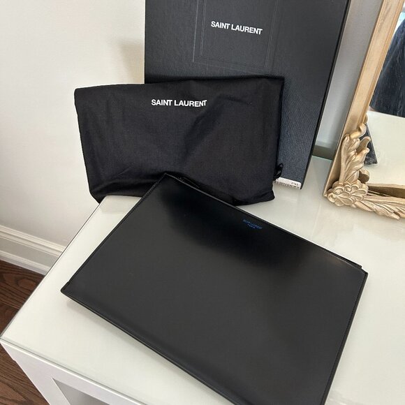 YSL Black Smooth Leather Large Zipped Document Holder/Portfolio - Picture 1 of 4